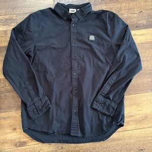 Vans Men’s Black Casual Canvas Button Down Shirt Classic Off The Wall Logo
